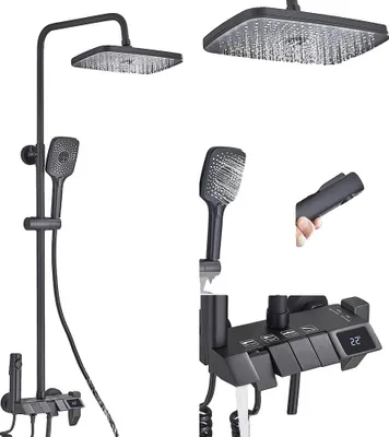 Imagen del producto de Conjunto de ducha digital, con altura ajustable, fácil instalación, pantalla LCD negra