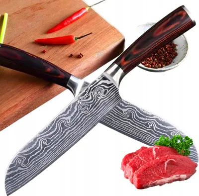 Zdjęcie produktu dla Nóż Szefa Kuchni Ostry Tasak Kuchenny Japan 22Cm Myśliwski Ostry Zdobiony