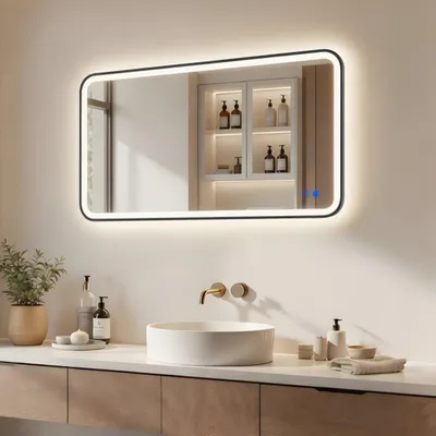 Obrázek produktu pro ARTFORMA LED koupelnové zrcadlo obdélníkové 120 x 60 cm, matná černá, s dotykovým ovládáním a ochranou proti zamlžování