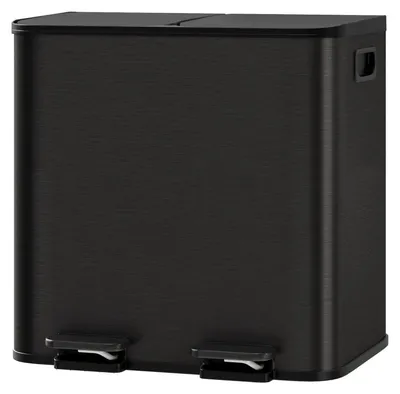 Image de Poubelle de cuisine - Double poubelle de 2 x 15 litres - Acier inoxydable - Couvercle à bascule - Pieds antidérapants - Gain de place
