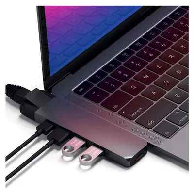 Produktbild von Satechi ST-TCPHEM, Thunderbolt 3, Grau, MicroSD (TransFlash), HDMI, RJ-45, USB 3.2 Gen 1 (3.1 Gen 1) Type-A, USB 3.2 Gen 1 (3.1 Gen 1) Type-C, Aluminium