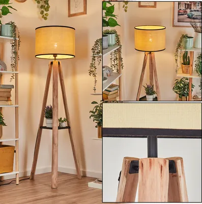 Produktbild von Tamarispa Stehlampe aus Holz/Metall/Papiergeflecht in Natur/Schwarz/Beige