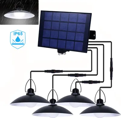 Produktbild von LED Solarlampe Außen Dämmerungssensor,Pendelleuchte Kaltweiß IP65 Wasserdicht Balkon Garten Stall Pavillon,mit 4 Leuchten