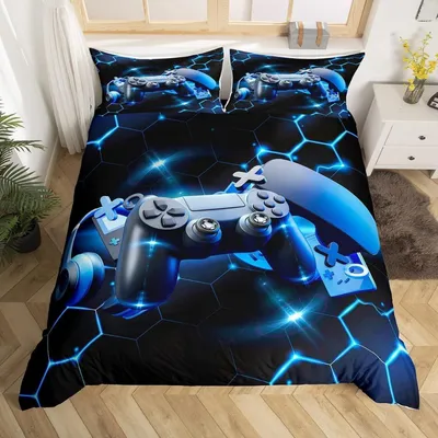Produktbild von Bettwäsche Set Kinder Gaming Controller 135x200cm Blau Atmungsaktiv Microfaser
