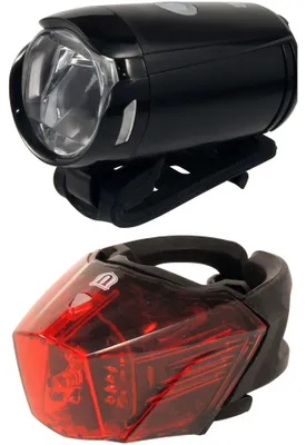 Image de Kit d'éclairage LED avant et arrière pour vélo Union avec batterie rechargeable et recharge USB (phare avant et feu arrière)