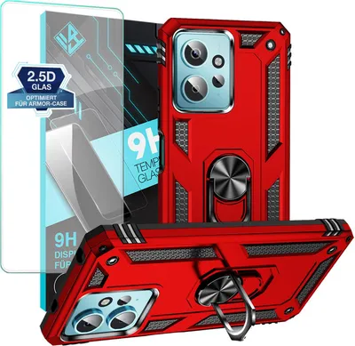 Produktbild von Armor Outdoor Handyhülle für Xiaomi Redmi Note 12 Handy Panzer Case Schutzhülle mit 9H Displayglas Displayschutz Farbe: Rot