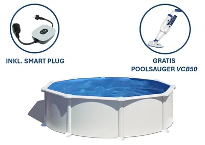 Produktbild von GRE Runder und weißer Stahlwandpool Ø 460 x 132 cm, Serie Atlantis + Smart Plug + GRATIS Elektrischer Poolreiniger ELECTRIC VAC PLUS