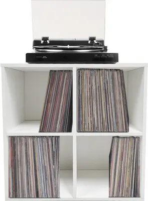 Produktbild von VDD Vinyl Wish, Schallplattenschrank, Bücherregal, weiß, Holz, mit 4 Fächern, Innenmaße pro Fach 33x33x33 cm (HxBxT), multifunktional