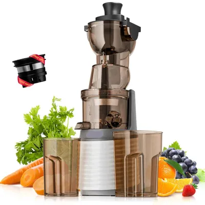 Image de Extracteur de jus lent - Centrifuge à froid - Pour légumes et fruits - Grande ouverture de remplissage - 60 tours par minute