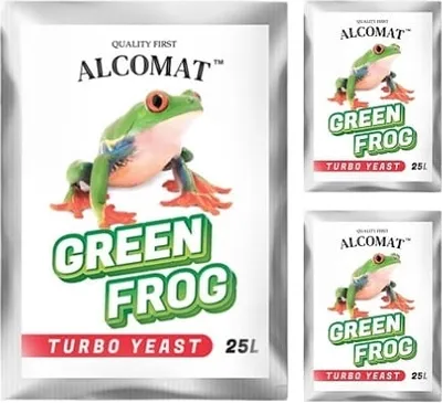 Zdjęcie produktu dla Alcomat GREEN FROG Turbo Yeast | Drożdże i składniki odżywcze, drożdże alkoholowe Drożdże destylacyjne | Skuteczna fermentacja cukrów i owoców | Wysoka tolerancja alkoholu | 3 sztuki