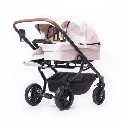Produktbild von ZEKIWA Geschwisterwagen 3 in 1 [Natur] inkl. Buggy Zwillingswagen 3 in 1 - Gestell schwarz + Wickeltasche + Regenschutz