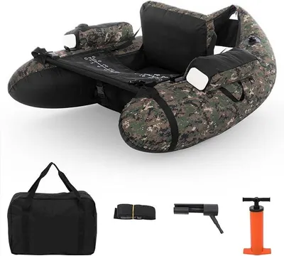 Imagen del producto de Bote inflable, capacidad de carga de 150 kg, bote de pesca con bomba, bote para pescar con soporte para cañas, correas ajustables y bolsa de almacenamiento