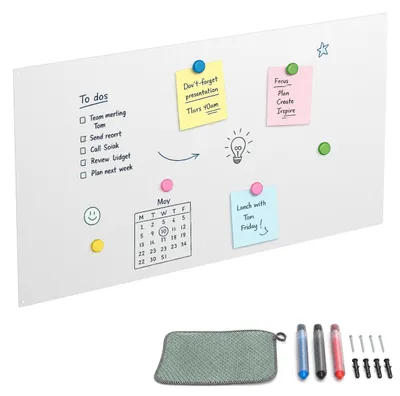 Produktbild von Relaxdays Magnettafel, Kreidetafel beschreibbar, Magnetwand inkl. 3 Stifte, 50x100, Memoboard Büro, Küche, Stahl, weiß