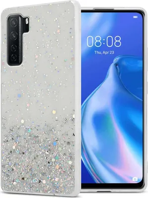 Produktbild von Cadorabo Hülle für Huawei P40 LITE 5G / NOVA 7 SE in Transparent mit Glitter Schutzhülle aus flexiblem TPU Silikon mit funkelnden Glitter Case Cover Etui Handy Hülle