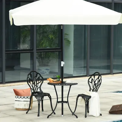 Produktbild von Bistroset Gartentisch rund mit 2 Klappstuhl, Balkonmöbel Set 3-teilig, Aluminium, Schwarz  |  wetterfest  |  Schirmloch Ø38–42 mm  |  60 x 60 x 67 cm