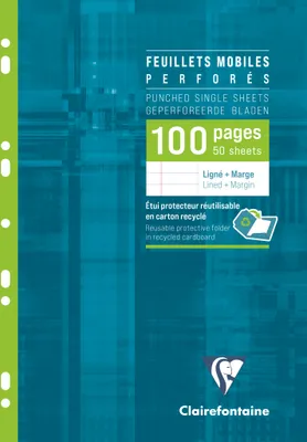 Produktbild von Clairefontaine 10x Pkg 50 Bl Ringbucheinlagen, A4, 90g, weiß, liniert Rand 1733C