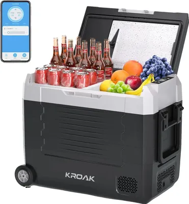 Zdjęcie produktu dla Przenośna lodówka samochodowa, dwustrefowa, energooszczędna, 55 l z Bluetooth