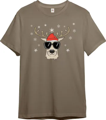 Produktbild von PAULGOS Herren T-Shirt "Weihnachtshirsch mit Brille und Mütze"