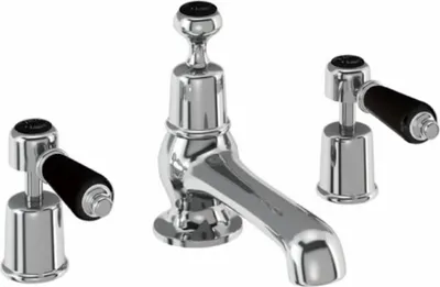 Produktbild von Casa Padrino Luxus Waschtisch Dreilochbatterie Armatur Silber / Schwarz - Luxus Badezimmer Waschtischarmatur - Badezimmer Accessoires