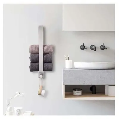 Image de Porte-serviettes en acier inoxydable, porte-serviettes adhésif pour invités, sans perçage, porte-serviettes de salle de bain adhésif avec crochets