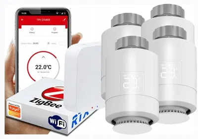 Zdjęcie produktu dla 4x Głowica Termostat + Bramka Zigbee WiFi Tuya SET