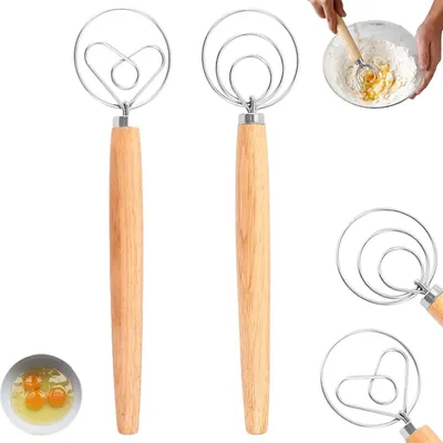 Produktbild von Schneebesen Set, 2-teilig, Edelstahl mit Holzgriff, Spiralgarde für Teig und Desserts