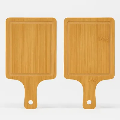 Produktbild von Hausleben Servierbrett Set 2er – 15×10 cm – Mini Bambus Schneidebrett mit Griff – Frühstücksbrettchen zum Servieren, Snacks, Tapas & Küche – Robust & Lebensmittelecht