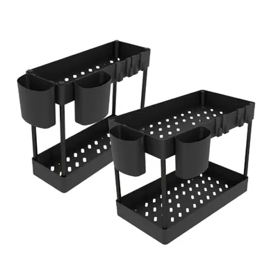 Produktbild von Set 2x Küchen Organizer 2 Ebenen Schwarz mit 4 Bechern & 8 Haken