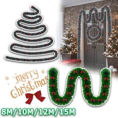 Produktbild von LARS360 10m Weihnachtsgirlande Tannengirlande mit Schleife Outdoor Innen Deko Festlich Tür Treppe Baum Christbaumschmuck Weiß Kante