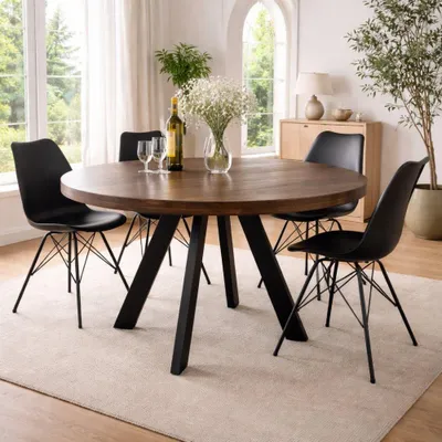 Produktbild von Runder Massivholz Esstisch ARTE 120cm taupe Mangoholz Esszimmerl