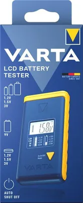 Obrázok produktu pre 8x Varta 75305 VARTA LCD digitálny tester batérií, modro-žltý - digitálny tester batérií, akumulátorov a gombíkových článkov