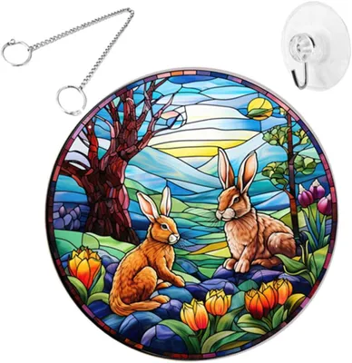Produktbild von Fensterdekoration zu Ostern mit Hasen- und Blumenmotiv aus Acryl – festliche, zarte Frühlingsdekoration für Fenster und Wohnzimmer