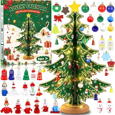 Produktbild von Adventskalender 2026 Kinder mit Lichterkette Batterie und 36 Mini Ornamenten