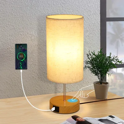 Produktbild von ZMH Stolní lampa do obývacího pokoje Noční lampa USB - Vintage stolní lampa Dotyková stmívatelná E27 Dobíjecí noční světlo do ložnice s funkcí nabíjení Teplé bílé světlo Stolní lampa s látkovým stínítkem