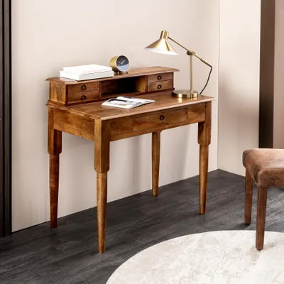 Produktbild von riess-ambiente Sekretär HEMINGWAY M 90cm braun honey finish massives Mangoholz 5 Schubladen Ablagefach