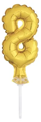 Immagine prodotto di Mini palloncino a forma di torta decorativa, numero "8" in oro, per il 8° compleanno, 1 pezzo