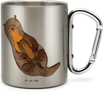 Produktbild von Mr. & Mrs. Panda Metallbecher Otter Kind - Transparent - Geschenk, karabiner tasse, Edelstahl-Thermobecher, Baby, Mama, Mutter, thermotasse, Isolierbecher, Thermobecher