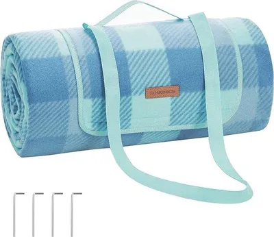 Produktbild von Großes, wasserfestes, grünes-blaues Picknicktuch, 300 x 200 cm, mit 4 Bodenklammern, für Camping, Strand, Garten, Park