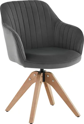 Produktbild von CLIPOP Esszimmerstuhl, 1er Set gepolsterter Samtstuhl, Drehstuhl mit Holzbeinen,Grau