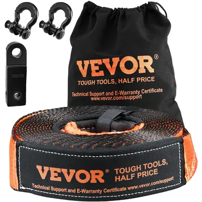 Obrázek produktu pro VEVOR Off-Road Recovery Kit, 3" x 30', robustní navijáková vyprošťovací sada s tažným popruhem 30 000 lbs, D-kroužkovými třmeny 44 092 lbs, přijímačem třmenů a úložnou taškou, pro čtyřkolky, džípy, terénní vozidla, nákladní automobily