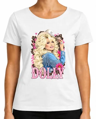 Immagine prodotto di Maglietta da donna, colore bianco, taglia M, con la scritta "Dolly Parton, leggenda della musica country, cowgirl, stile western, retro, cantante"
