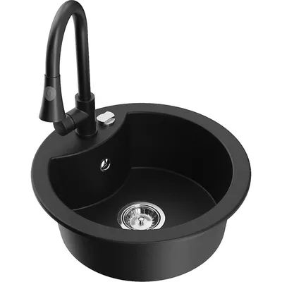 Obrázek produktu pro Mexen Diego 1-miskový granitový dřez s kuchyňskou baterií Elia, Černá - 6512-77-670101-70
