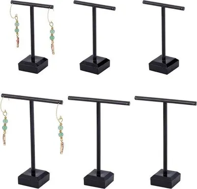 Produktbild von Famanu Acryl Oorbellenhalter Set - 6 Stück in Zwei Höhen mit Schwarzem Sockel