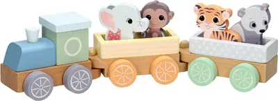 Produktbild von Jouéco Holz-Eisenbahnset Wildies Family mit Tieren - nachhaltiges Spielzeug