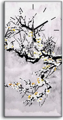 Produktbild von Küchenuhr Bürouhr Leinwand Uhr 30x60 Gemälde Winter Schnee Baum Zweige Blumen - schwarze Hände
