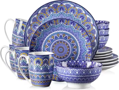 Image de Zafiro Service de table - 16 pièces - 4 personnes - Assiettes plates, assiettes creuses & assiettes à déjeuner - Bleu - Céramique