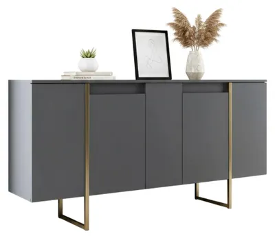 Produktbild von Kommode Betel, Wohnzimmerbuffet, Wohnzimmer-Sideboard, Moderne Küchen-Speisekammer, 160x35h80 cm, Anthrazit und Gold