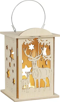 Produktbild von Laterne Wald mit Hirsche mit Teelicht oder LED-Beleuchtung BxHxT 16x12x12cm NEU