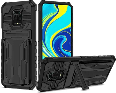 Produktbild von Redmi Note 9 Pro Hülle, Hybrid Robust Schutz Stoßfest Schutzhülle mit Kartenhalter Ständer für Xiaomi Redmi Note 9S / 9 Pro / 9 Pro Max Schwarz