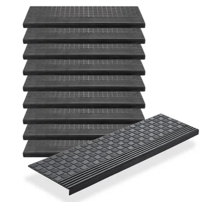Produktbild von BigDean 10er Set Stufenmatten aus Gummi - 65x25cm - Treppenstufen Matten für Außen Outdoor - Antirutschmatten Treppe Anti-Rutsch Gummimatten
